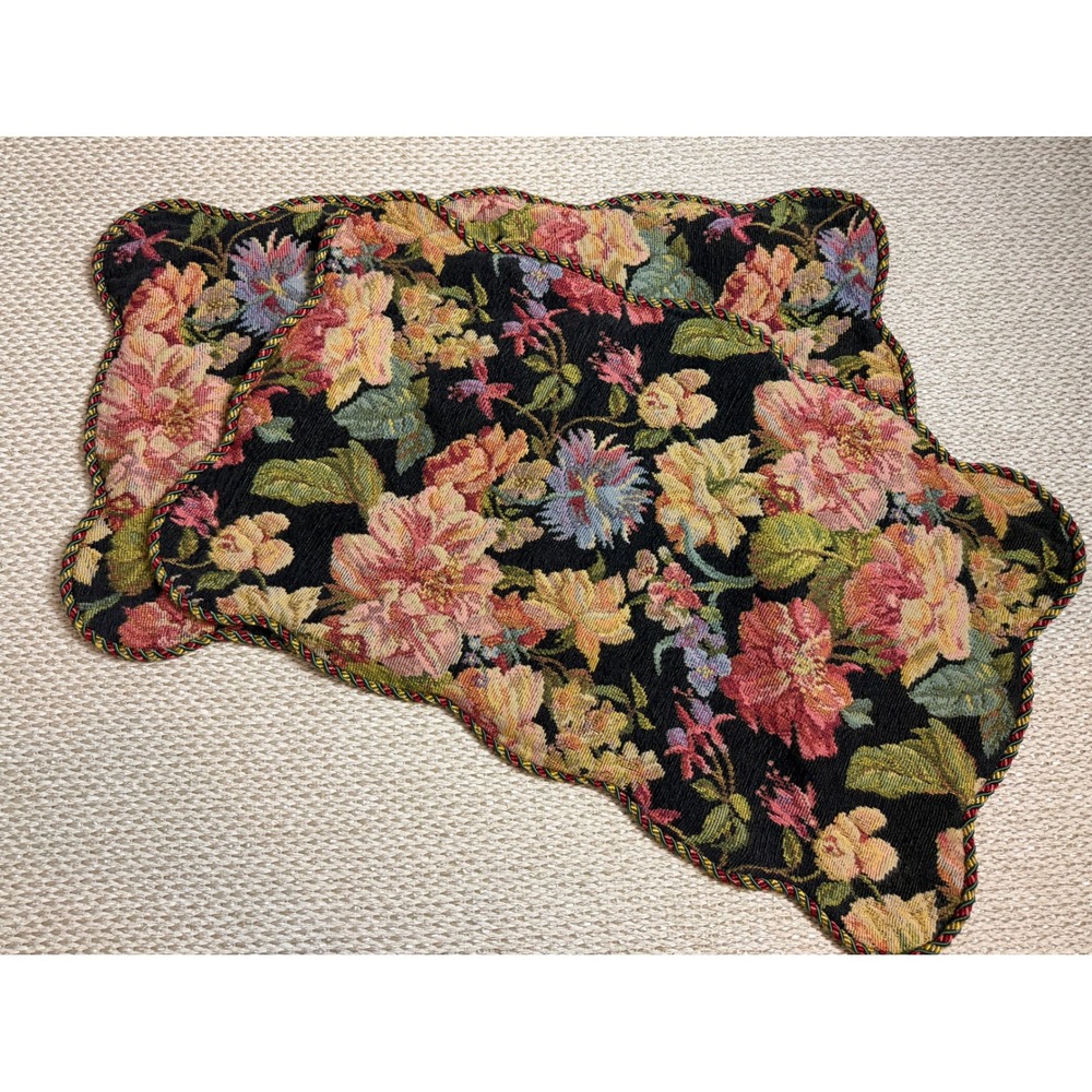 Vintage Floral Tapestry pillow sham Set Scalloped Edge cottagecore cottage rose